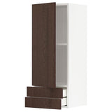 METOD / MAXIMERA wall cabinet with door/2 drawers, white/Sinarp brown, 40x100 cm