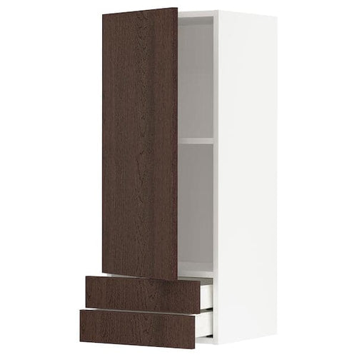 METOD / MAXIMERA - Wall cabinet with door/2 drawers, white/Sinarp brown , 40x100 cm