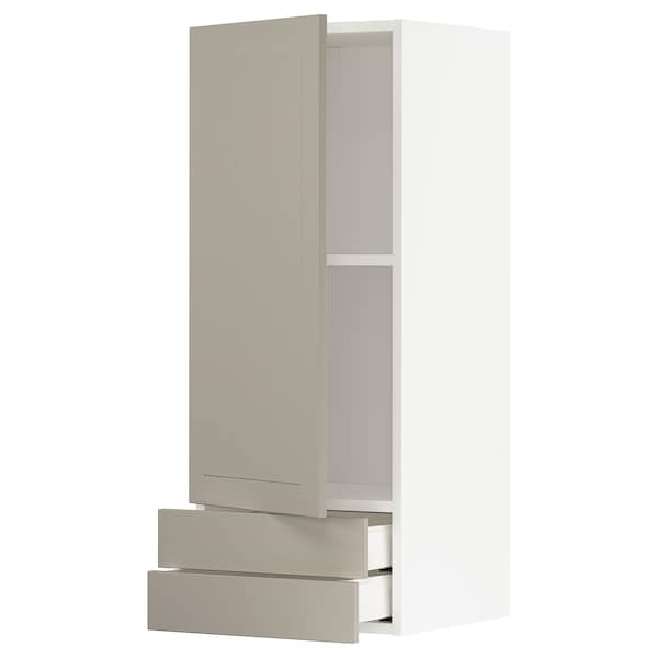 METOD / MAXIMERA - Wall cabinet with door/2 drawers, white/Stensund beige, 40x100 cm - best price from Maltashopper.com 99468107