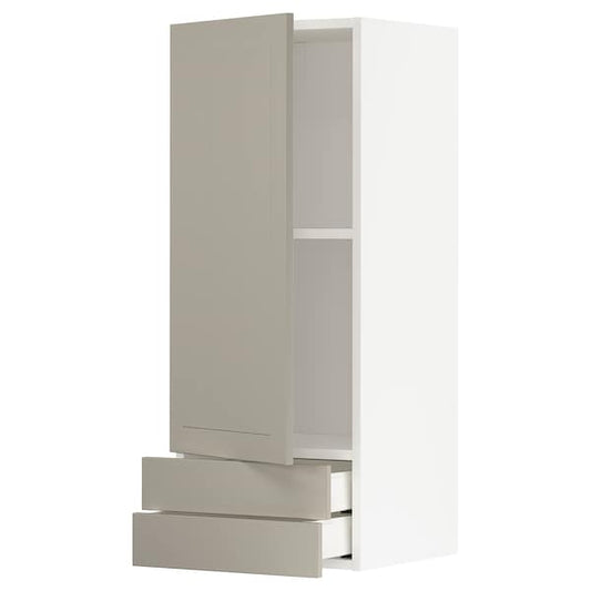 METOD / MAXIMERA - Wall cabinet with door/2 drawers, white/Stensund beige, 40x100 cm - best price from Maltashopper.com 99468107