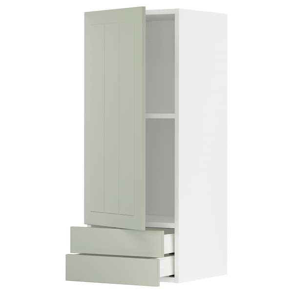 METOD / MAXIMERA - Wall cabinet with door/2 drawers, white/Stensund light green, 40x100 cm - best price from Maltashopper.com 99486465