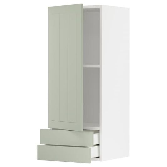 METOD / MAXIMERA - Wall cabinet with door/2 drawers, white/Stensund light green, 40x100 cm - best price from Maltashopper.com 99486465