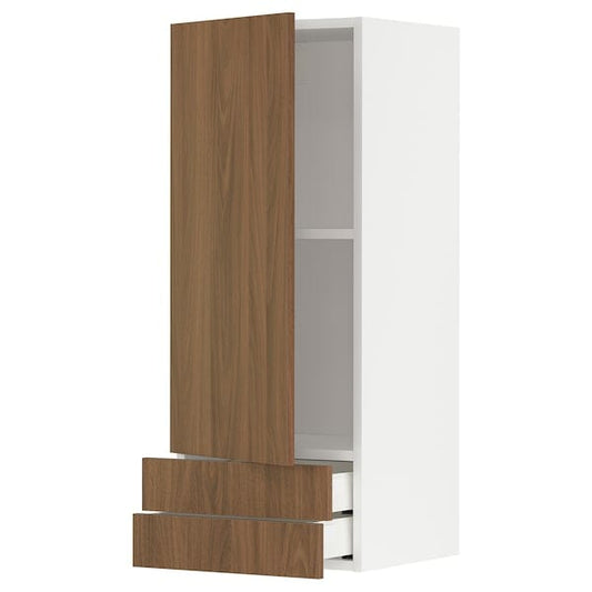 Ikea METOD / MAXIMERA - Wall cabinet with door/2 drawers, white/Tistorp brown walnut effect, 40x100 cm
