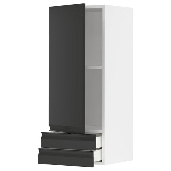 METOD / MAXIMERA - Wall cabinet with door/2 drawers, white/Upplöv matt anthracite , 40x100 cm - best price from Maltashopper.com 49494043