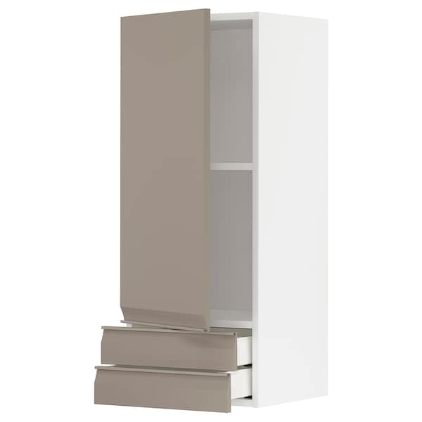 METOD / MAXIMERA - Wall cabinet with door/2 drawers, white/Upplöv matt dark beige, 40x100 cm - best price from Maltashopper.com 39491686