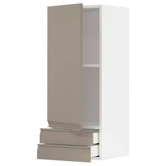 METOD / MAXIMERA - Wall cabinet with door/2 drawers, white/Upplöv matt dark beige, 40x100 cm - best price from Maltashopper.com 39491686