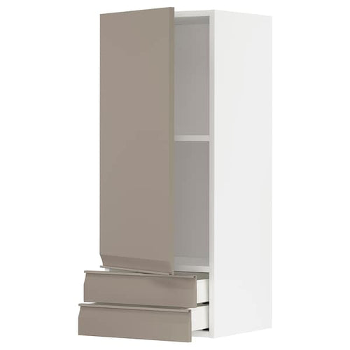 METOD / MAXIMERA - Wall cabinet with door/2 drawers, white/Upplöv matt dark beige, 40x100 cm