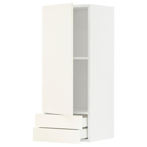 METOD / MAXIMERA - Wall cabinet with door/2 drawers, white/Vallstena white, 40x100 cm