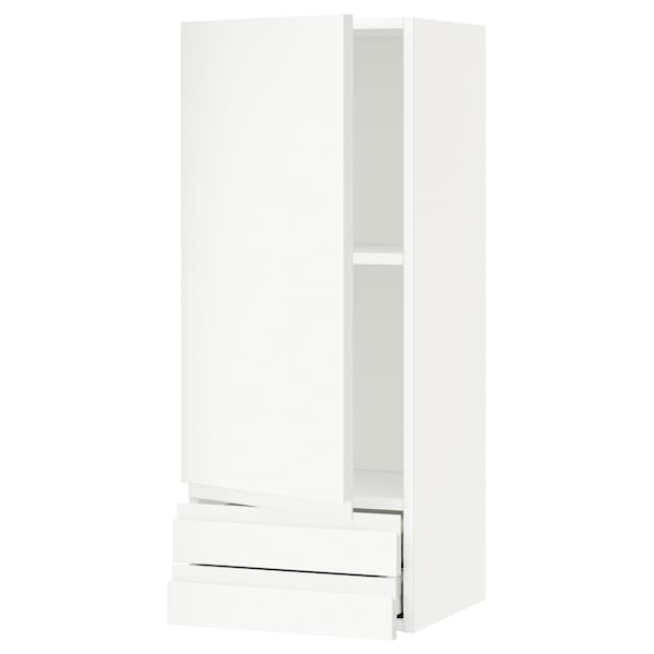 METOD / MAXIMERA - Wall cabinet with door/2 drawers, white/Voxtorp matt white, 40x100 cm