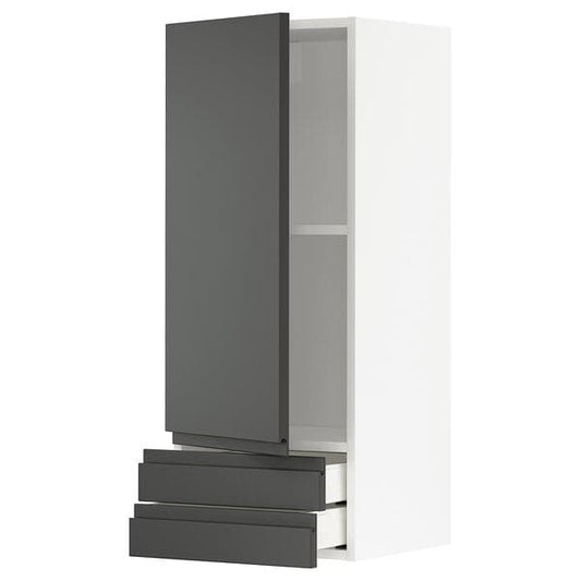 METOD / MAXIMERA - Wall cabinet with door/2 drawers, white/Voxtorp dark grey, 40x100 cm - best price from Maltashopper.com 49454240
