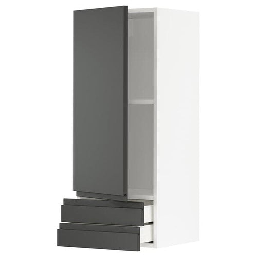 METOD / MAXIMERA - Wall cabinet with door/2 drawers, white/Voxtorp dark grey, 40x100 cm