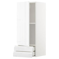 METOD / MAXIMERA wall cabinet with door/2 drawers, white/Voxtorp high-gloss/white, 40x100 cm