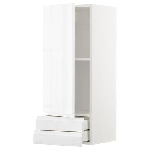 METOD / MAXIMERA - METOD / MAXIMERA Wall cabinet with door/2 drawers, white/Voxtorp high-gloss/white, 40x100 cm