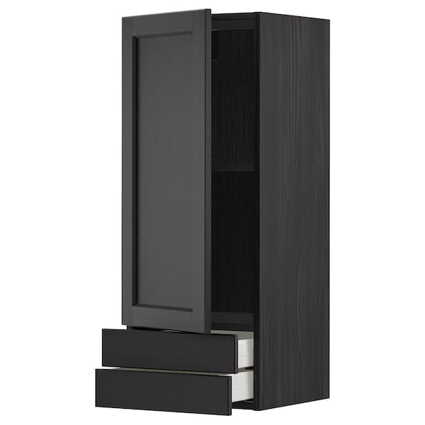 METOD / MAXIMERA - Wall cabinet with door/2 drawers, black/Lerhyttan black stained, 40x100 cm - best price from Maltashopper.com 09464873