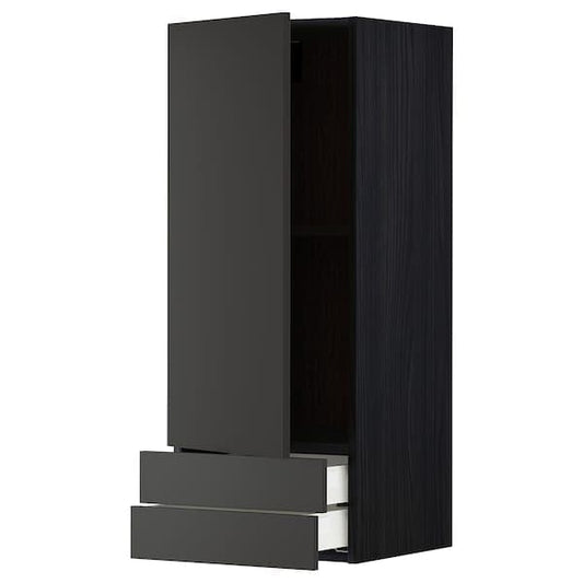 Ikea METOD / MAXIMERA - Wall cabinet with door/2 drawers, black/Nickebo matt anthracite, 40x100 cm