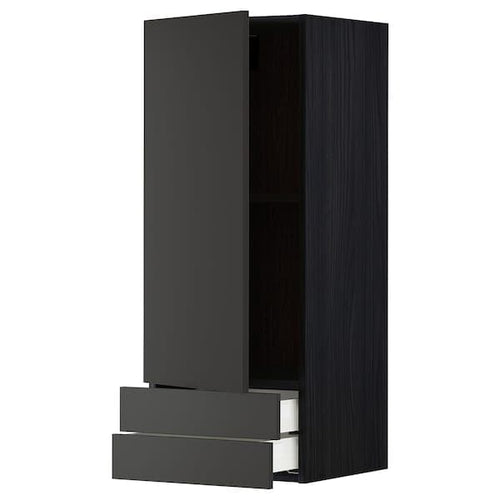 METOD / MAXIMERA - Wall cabinet with door/2 drawers, black/Nickebo matt anthracite, 40x100 cm