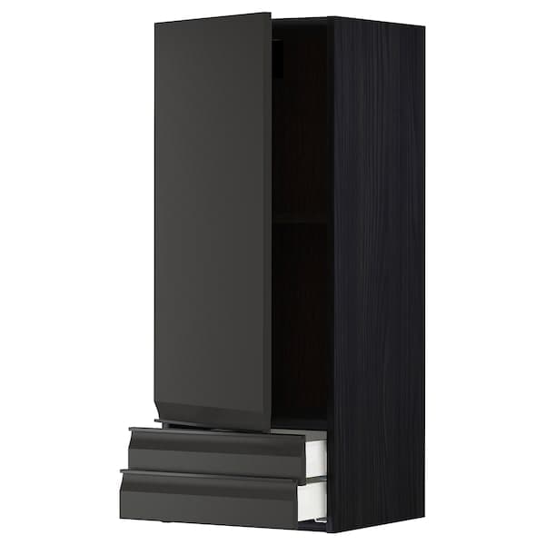 METOD / MAXIMERA - Wall cabinet with door/2 drawers, black/Upplöv matt anthracite , 40x100 cm - best price from Maltashopper.com 79495324
