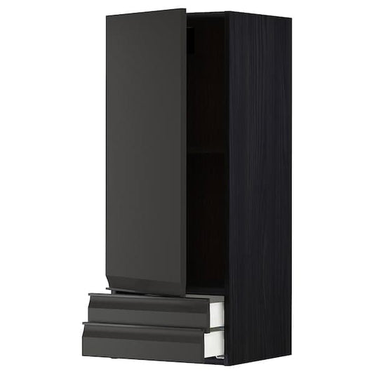 METOD / MAXIMERA - Wall cabinet with door/2 drawers, black/Upplöv matt anthracite , 40x100 cm - best price from Maltashopper.com 79495324