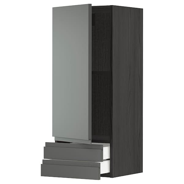 METOD / MAXIMERA - Wall cabinet with door/2 drawers, black/Voxtorp dark grey, 40x100 cm - best price from Maltashopper.com 89454771