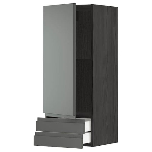 METOD / MAXIMERA - METOD / MAXIMERA Wall cabinet with door/2 drawers, black/Voxtorp dark grey, 40x100 cm