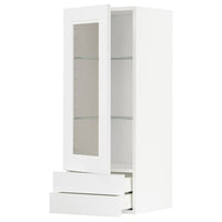METOD / MAXIMERA wall cabinet w glass door/2 drawers, white/Axstad matt white, 40x100 cm