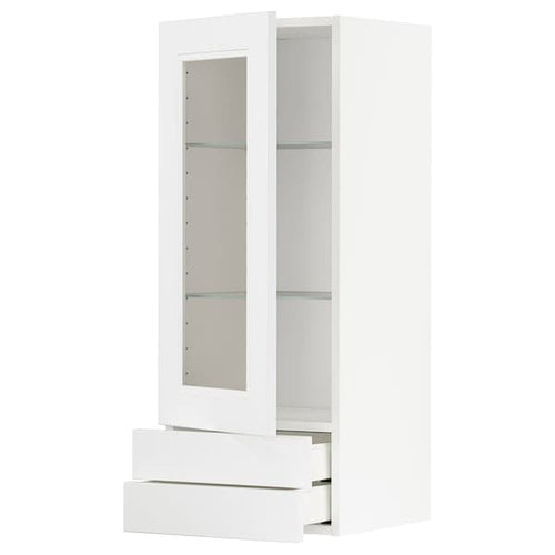 METOD / MAXIMERA - Wall cabinet w glass door/2 drawers, white/Axstad matt white, 40x100 cm