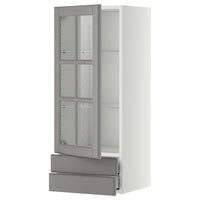 METOD / MAXIMERA - Wall cabinet w glass door/2 drawers, white/Bodbyn grey, 40x100 cm - best price from Maltashopper.com 39393681