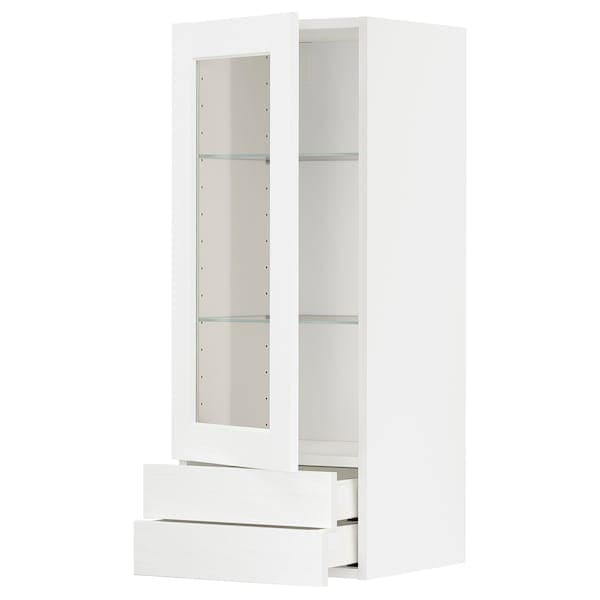 METOD / MAXIMERA - Wall cabinet w glass door/2 drawers, white Enköping/white wood effect, 40x100 cm - best price from Maltashopper.com 19473278