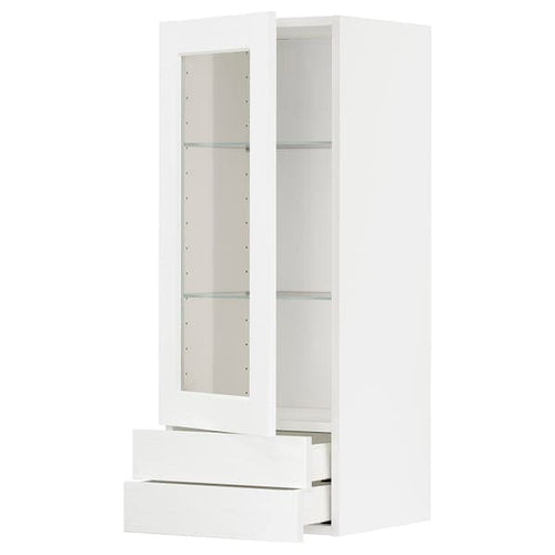 METOD / MAXIMERA - Wall cabinet w glass door/2 drawers, white Enköping/white wood effect, 40x100 cm