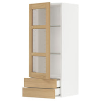 METOD / MAXIMERA - Wall cabinet w glass door/2 drawers, white/Forsbacka oak, 40x100 cm - best price from Maltashopper.com 99509396
