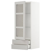 METOD / MAXIMERA - Wall cabinet w glass door/2 drawers, white/Lerhyttan light grey, 40x100 cm - best price from Maltashopper.com 79454875