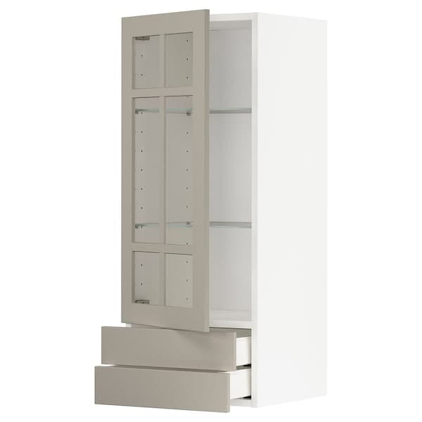 METOD / MAXIMERA - Wall cabinet w glass door/2 drawers, white/Stensund beige, 40x100 cm - best price from Maltashopper.com 39457512