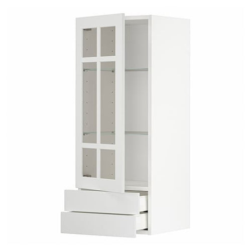 METOD / MAXIMERA - Wall cabinet w glass door/2 drawers, white/Stensund white, 40x100 cm