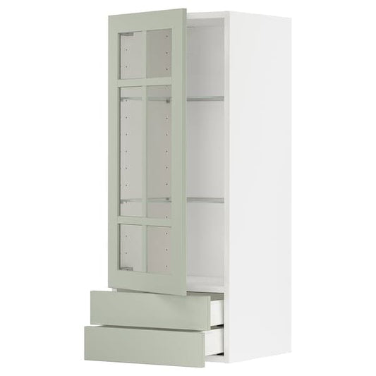 Ikea METOD / MAXIMERA - Wall cabinet w glass door/2 drawers, white/Stensund light green, 40x100 cm