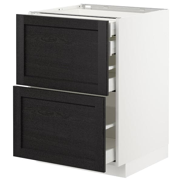 Ikea METOD - Base cb 2 frnts/2 low/1 md/1 hi drw, white/Lerhyttan black stained , 60x60 cm