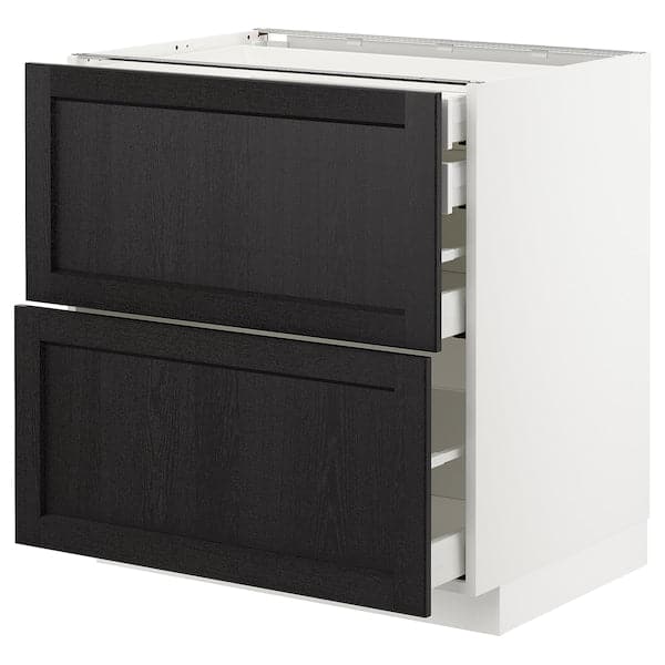 METOD - Base cb 2 frnts/2 low/1 md/1 hi drw, white/Lerhyttan black stained, 80x60 cm - best price from Maltashopper.com 19257547