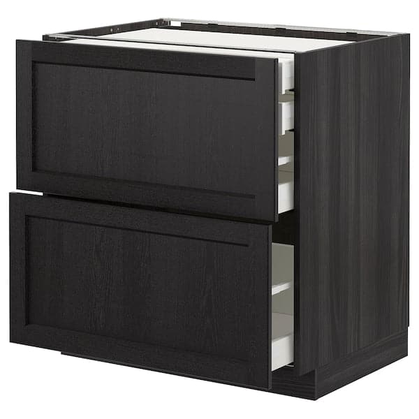 METOD - Base cb 2 frnts/2 low/1 md/1 hi drw, black/Lerhyttan black stained, 80x60 cm