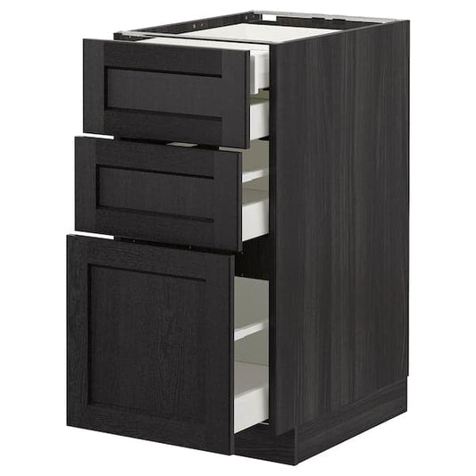 Ikea METOD - Base cb 3 frnts/2 low/1 md/1 hi drw, black/Lerhyttan black stained, 40x60 cm