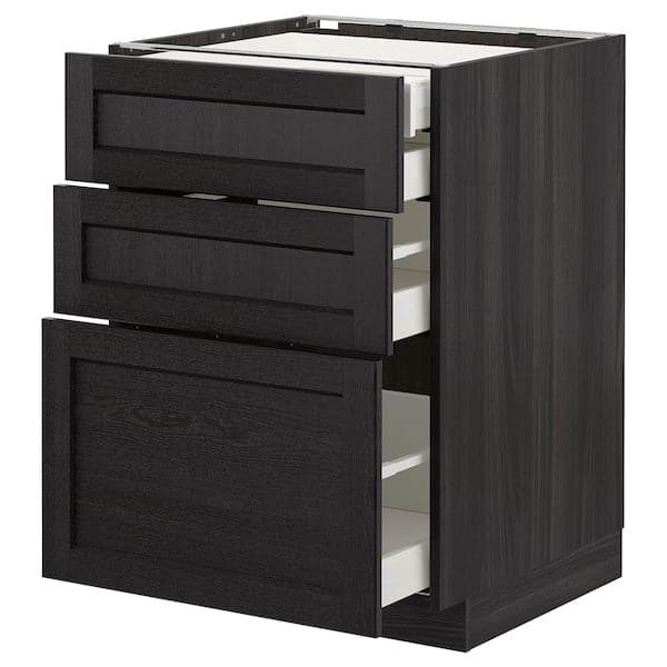 Ikea METOD - Base cb 3 frnts/2 low/1 md/1 hi drw, black/Lerhyttan black stained, 60x60 cm