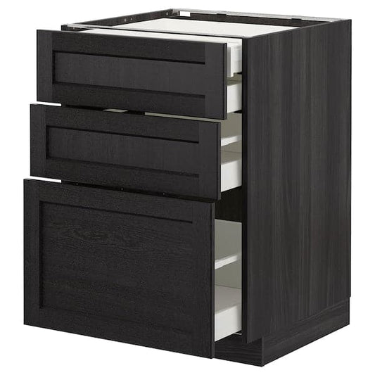 Ikea METOD - Base cb 3 frnts/2 low/1 md/1 hi drw, black/Lerhyttan black stained, 60x60 cm