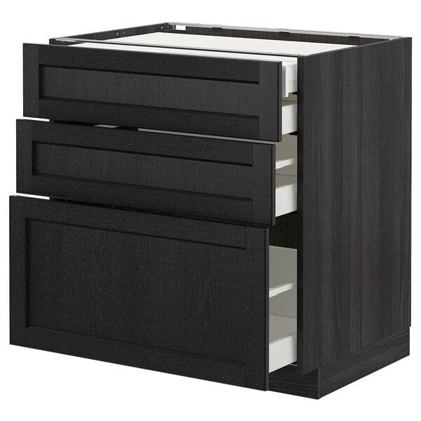 METOD - Base cb 3 frnts/2 low/1 md/1 hi drw, black/Lerhyttan black stained, 80x60 cm - best price from Maltashopper.com 99260273