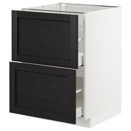 METOD - Base cb 2 fronts/2 high drawers, white/Lerhyttan black stained, 60x60 cm