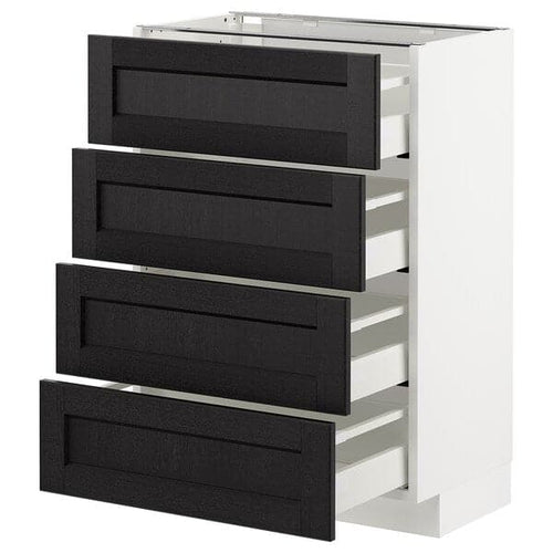METOD - Base cab 4 frnts/4 drawers, white/Lerhyttan black stained, 60x37 cm