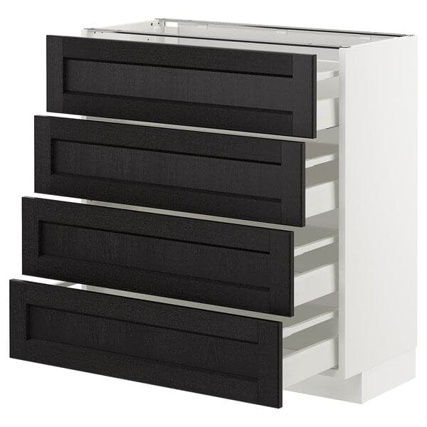 METOD - Base cab 4 frnts/4 drawers, white/Lerhyttan black stained , 80x37 cm - best price from Maltashopper.com 79256804