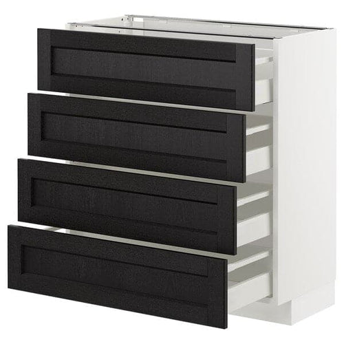 METOD - Base cab 4 frnts/4 drawers, white/Lerhyttan black stained , 80x37 cm
