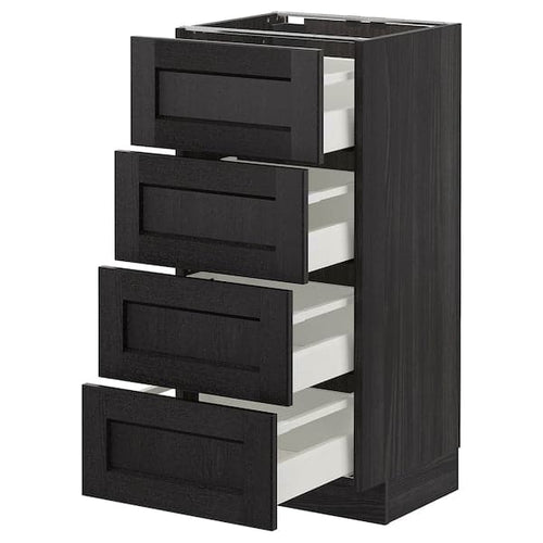 METOD - Base cab 4 frnts/4 drawers, black/Lerhyttan black stained, 40x37 cm