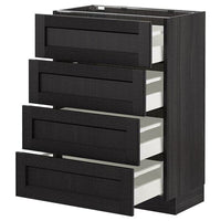 METOD - Base cab 4 frnts/4 drawers, black/Lerhyttan black stained, 60x37 cm - best price from Maltashopper.com 69260024