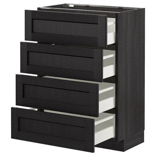 METOD - Base cab 4 frnts/4 drawers, black/Lerhyttan black stained, 60x37 cm