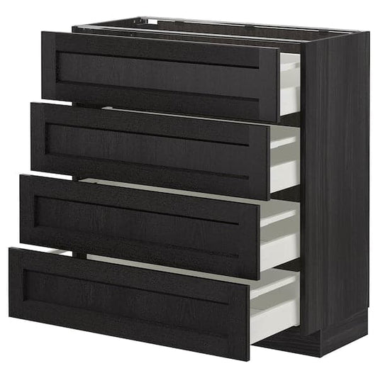 Ikea METOD - Base cab 4 frnts/4 drawers, black/Lerhyttan black stained, 80x37 cm