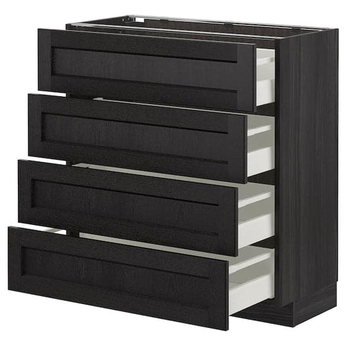 METOD - Base cab 4 frnts/4 drawers, black/Lerhyttan black stained, 80x37 cm